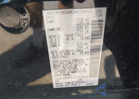 2015 Nissan Rogue Sl z USA, uszkodzony, nr VIN 5N1AT2MT9FC777288